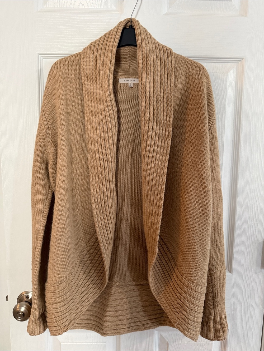 41 Hawthorn Camel Open-Front Ribbed Shawl Cardigan